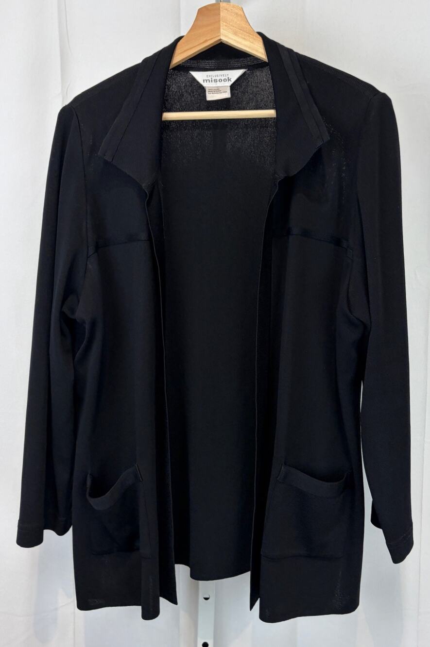 Exclusively MISOOK Open Front Sweater Jacket Collared Long Sleeve Black Size L